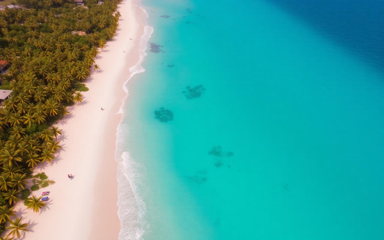 Turquoise tropical coastline seen from above